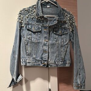 Denim jacket - pearls and rhinestones Small